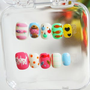 Cute cartoon cat and fish press on nails,nail art