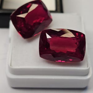 Pair Of Long Cushion Cut Mozambique Ruby 28-29 Ct, Natural Loose Ruby Gemstone, Deep Red Precious Stone for Ring, July Birthstone Gift