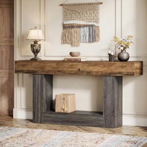 Bijzettafel noords eiken | Smalle haltafel, u-vormige basis, minimalistisch gangmeubilair