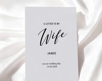 To My Wife Wedding Day Card, letter to my husband card, on our wedding day card, personalised wedding card for wife to be