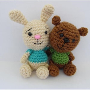 Handmade Crochet Bunny and Bear Plush Toy Set – Amigurumi Friends