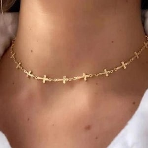 925 Sterling Silver Handmade Tiny Small Cross Lobster claw Necklace in 14K Yellow Gold Finish for Girls/Women&#39;s Daily Wear free pendant