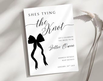 Bridal Shower Invitation | She's Tying the Knot, Black Bow (Digital Download)