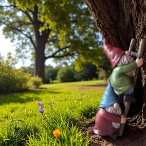 Climbing Garden Gnome Statue – Funny Gnome on Ladder Figurine, Whimsical Tree Decor, Outdoor Yard Ornament, Cute Garden Gift Idea