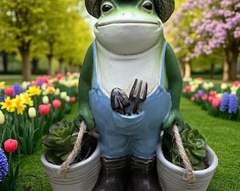 Frog Gardener Statue: Whimsical Resin Garden Decor
