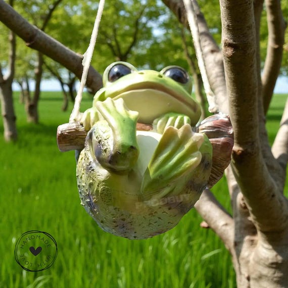Whimsical Frog on Swing: Resin Garden Ornament - Etsy