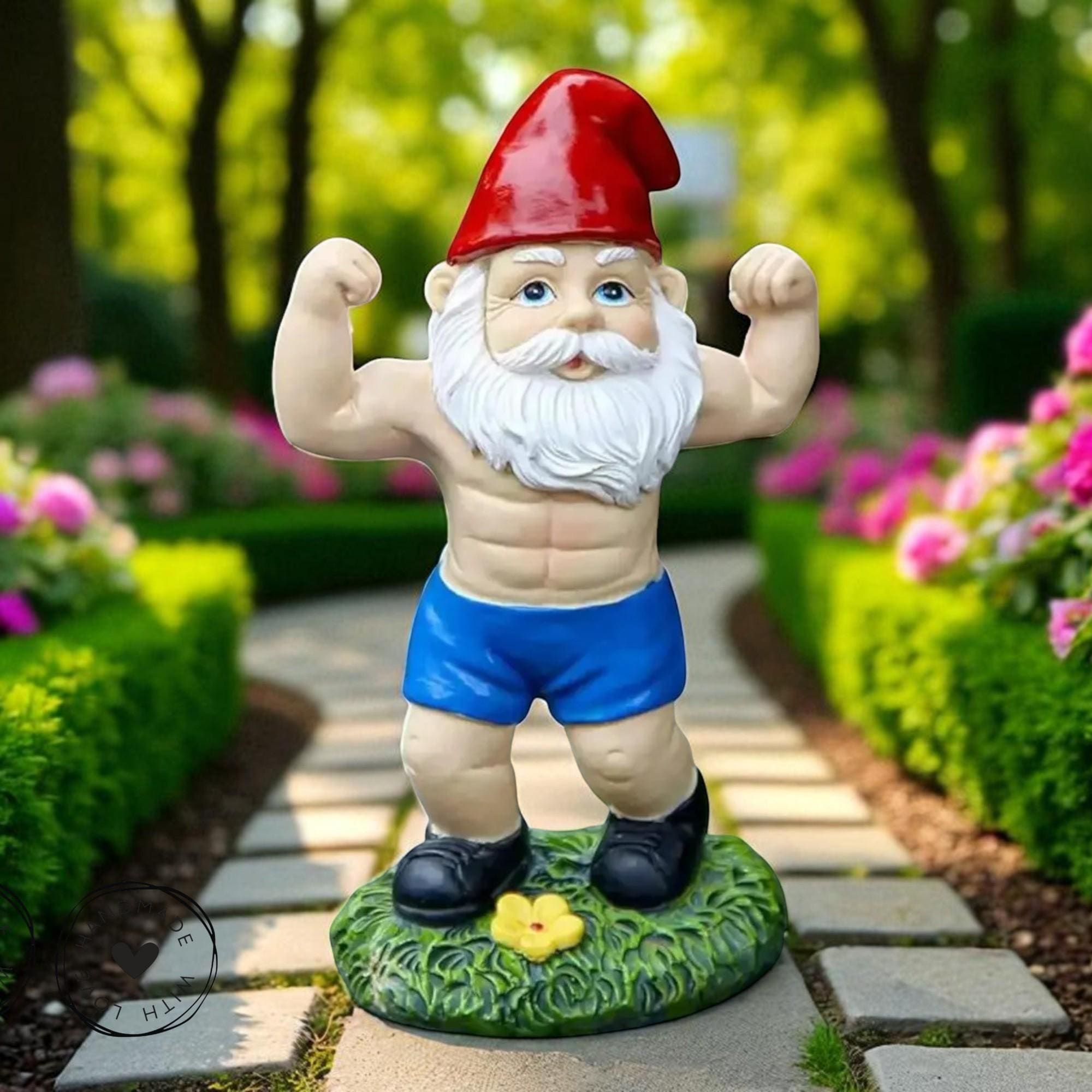 Funny Muscle Gnome Statue: Whimsical Garden Strongman - Etsy display picture 1
