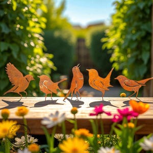 5 Rusty Iron Birds for Garden Decor – Rustic Metal Bird Ornaments for Fence, Tree or Wall – Outdoor Yard Art – Free UK Shipping