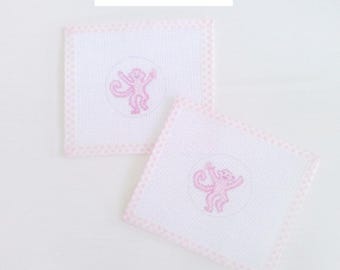 Mini Pink Funky Monkey Needlepoint Bag Charm Canvas