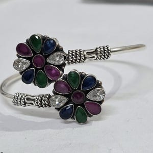 Multi Stein Design Armreif 925 Sterling Silber Einstellbar Armreifen Handgemachter Schmuck