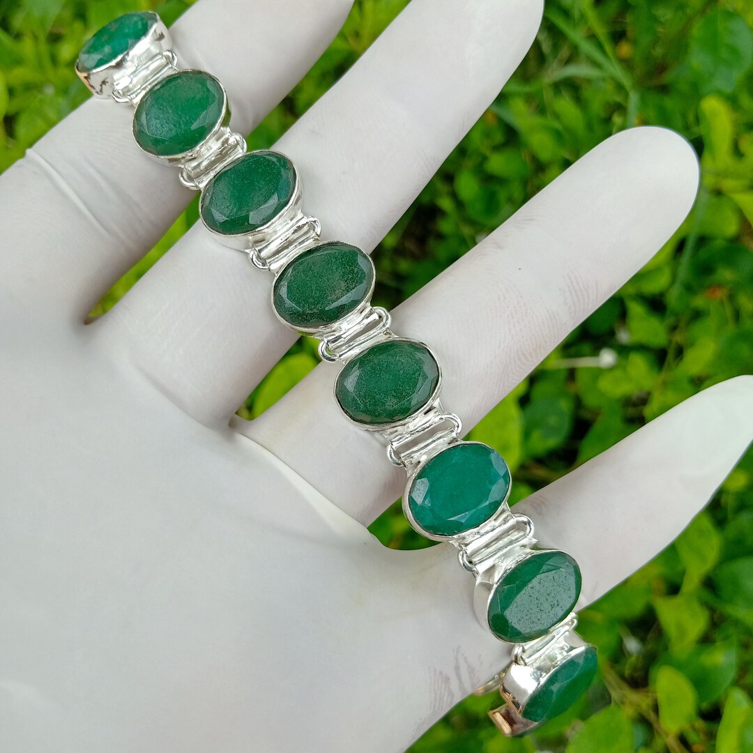 Faceted Zambian Emerald Bracelet: Handmade Sterling Silver Adjustable ...