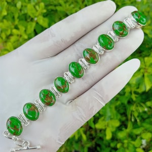 Copper Green Turquoise Bracelet, Handmade Bracelet, Adjustable Chain Bracelet, 925 Sterling Silver Bracelet, Man Women Bracelet, Gift for