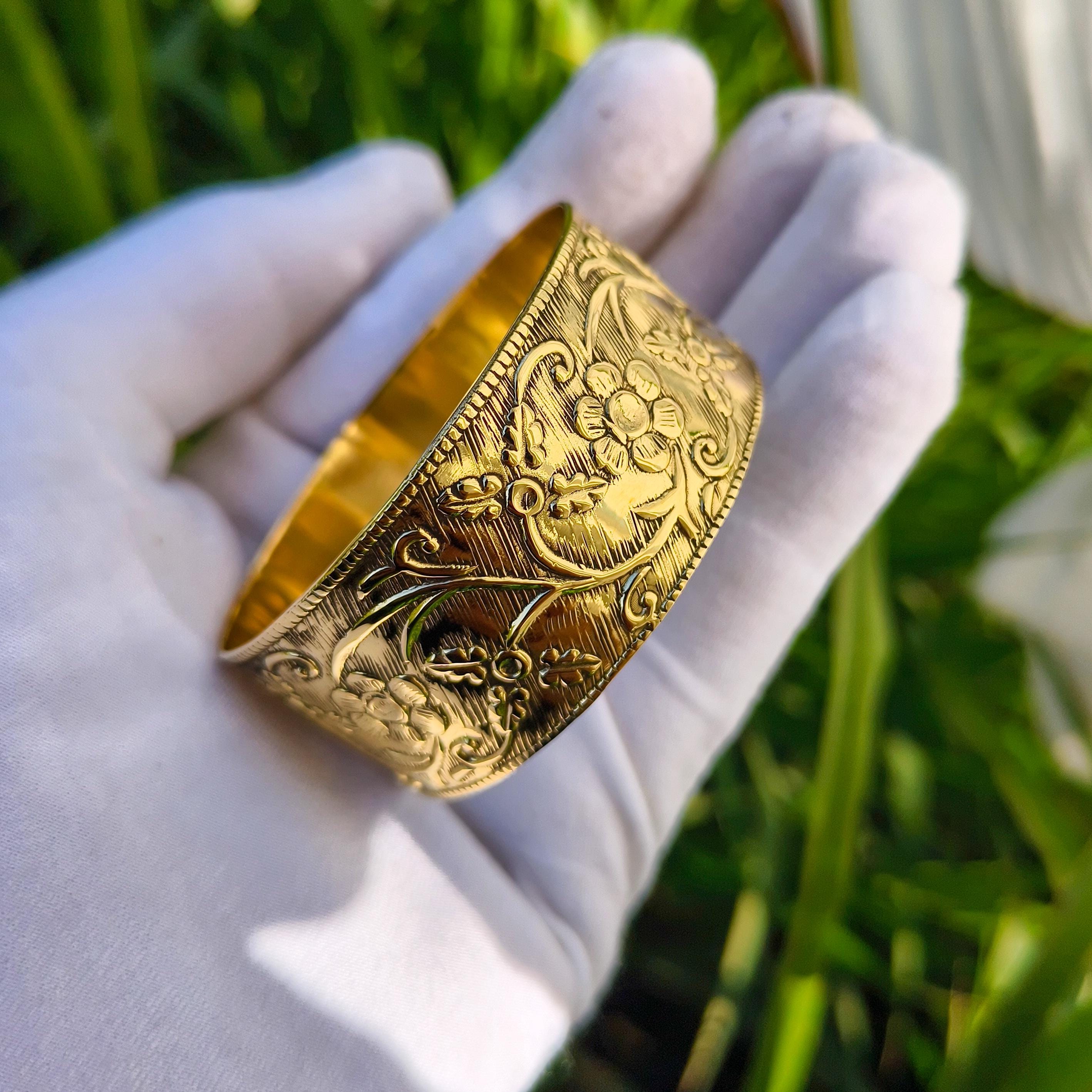 Handmade Brass Flower Bangle - Women Designer Bracelet Gift for Her