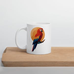 Geometric Scarlet Macaw Mug – Vibrant Tropical Parrot Art on Both Sides | Bird Lover Gift | Ceramic Coffee Cup
