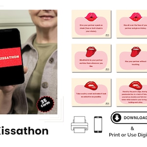Kissing Card Game for Couples – 35 Sexy Date Night Ideas, Romantic Foreplay Cards, Intimate Couple Game, Naughty Digital Gift, Sexy Gift
