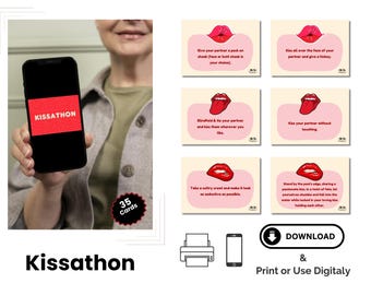 Kissing Card Game for Couples – 35 Sexy Date Night Ideas, Romantic Foreplay Cards, Intimate Couple Game, Naughty Digital Gift, Sexy Gift