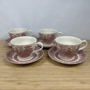 Royal Wessex WILLOW ROSA Pink Red Cups & Saucers Set of 4  England