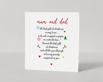 Biglietto Di Natale Per Mamma E Papà - Formato 159x184 Mm Con Busta - Illustrazione Elegante Con Lettere Metalliche E Gemme - Messaggio Caldo