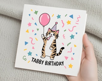 Cat Birthday Card, Tabby Cat Birthday Card, Birthday Card for Her, Cute Cat Card, Birthday Card for Friend, Animal Birthday Card