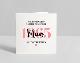 Cartão de 60º aniversário para mãe, Cartão de 60º aniversário para mãe, Cartão de aniversário para ela, Cartão de aniversário personalizado, Feliz aniversário de 60 anos, mãe