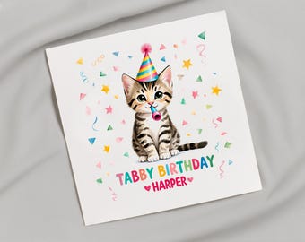 Cat Birthday Card, Tabby Cat Birthday Card, Birthday Card for Her, Cute ...
