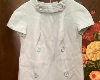 Classic Mod A-Line 1960s Baby Blue Light Wool Dress - L