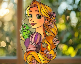 Verhedderter Prinzessinnen Acryl-Fensterschmuck – Rapunzel Glas-Imitat-Sonnenfänger – Geschenk für Kinder- und Mädchenzimmer, Prinzessinnenliebhaber