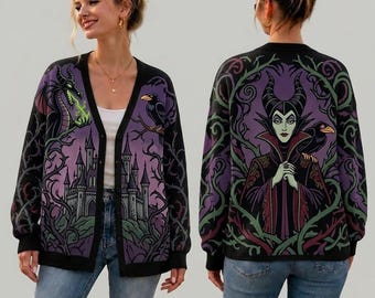 Maleficent Cardigan, Villain Inspired Button Up Cardigan, Dragon Fantasy Polyester Cardigan, Gothic Gift for Women