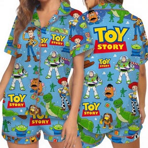Conjunto de pijama de Toy Story de Disney, pijama de manga corta con estampado de Woody, Buzz, Jessie y Alien, ropa de estar por casa adorable, regalo para ella.