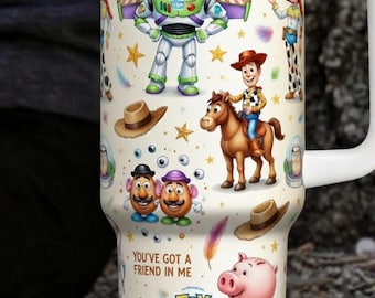 Toy Story Tumbler 40oz, Buzz Lightyear Woody Cup, Disney Pixar Tumbler with Handle, To Infinity and Beyond Mug, Toy Story Gift