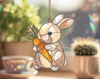 Süßer Fensterschmuck mit Hase und Karotte, Acrylbild mit Karotte, Ostergeschenk, Fensterdeko Frühling, Tierliebhaber Geschenk NICHT GLAS (2D)