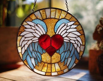 Glasmalerei Engel Flügel Herz Suncatcher Fensterbehang spirituelle Dekoration Geschenk für Sie