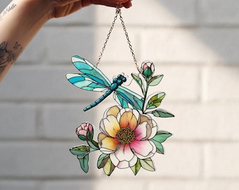 Libelle Fensterbehang aus Acryl: Blumen Insekt Kunst Dekoration NICHT GLAS