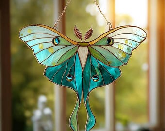Luna Moth Suncatcher Stained ACRYLIC Style Acrylic Window Hanging Colorful Butterfly Insect Decor Nature Lover Gift, Boho Home Decoration