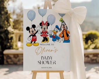 Disney Mickey Baby Shower Willkommensbanner, personalisiertes Minnie Donald Goofy Party Schild, druckbares Babypartydekor
