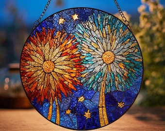 Feuerwerk Glasmalerei Suncatcher Buntes Fenster Dekor Geschenk für Sie