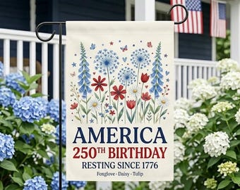 Patriotic USA Garden Flag, Anti Trump House Banner, America 250th Birthday, Subtle F Trump, Semiquincentennial, Foxglove Daisy Tulip, FDT