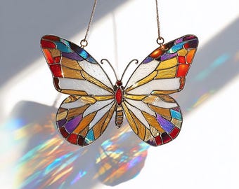 Atrapasueños de mariposa, regalo, mariposa monarca, moderno, acrílico teñido, mosca, insecto, atrapasueños personalizado, adornos de ventana de mariposa, NO DE VIDRIO