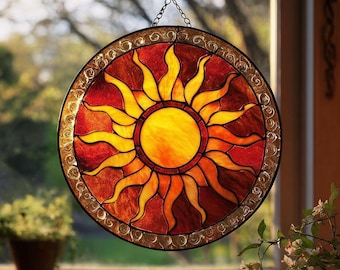 Goldener Sonnen-Buntglas-Sonnenfänger,Sonnen-Sonnenfänger,Sonnenschein-Sonnenfänger,Sonnen-Fenster-Kunst,Sonnen-Dekor, Boho-Fenster-Behang, Natur-Liebhaber-Geschenk