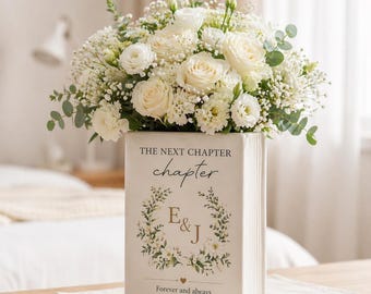 Custom Couple Name Engagement Ceramic Book Vase, Custom Toile De Jouy Book Vase, Toile de Jouy Engaged Gift, Engagement Gift, Gift For Bride