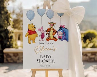 Winnie Puuh Disney Baby Shower Willkommensbanner, personalisiertes Pooh Bär Party Schild, druckbares Baby Dekor