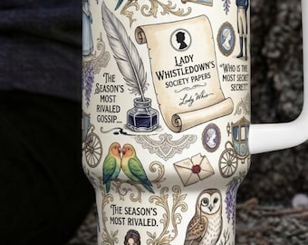 Bridgerton 40oz Tumbler with Handle, Regency Romance Travel Mug, Bookish Stanley Style Cup, Gift for Mom, Coquette Aesthetic Tumbler