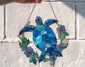 Blaue Schildkröte Fensterbehang aus Acryl: Meeresschildkröte-Kunst-Dekoration NICHT GLAS