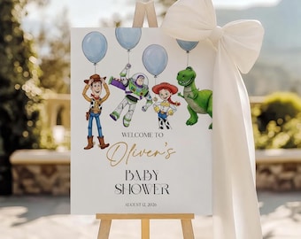 Toy Story Disney Babyparty Willkommensbanner, personalisierte Geburtstagsparty Zeichen, Woody Buzz Jessie druckbare Dekor