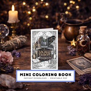 Sacred Tarot Mini Coloring Book, Printable Card Art to Color, Adult Teen Mindfulness, Instant Digital PDF Download, Unique Spiritual Gift