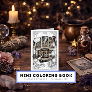 Mystic Tarot Mini Coloring Book, Printable Card Art to Color, Adult Teen Mindfulness, Instant Digital PDF Download, Unique Spiritual Gift