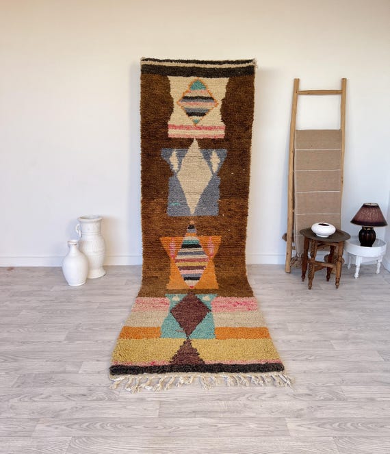 Böhmischer Läuferteppich – Gewebter, langer, schmaler Teppich – Boho-Flurdekoration – Marokkanischer Läuferteppich – Handgefertigter Flurteppich – Weicher Flurteppich