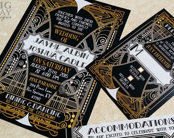 Elegant Art Deco Wedding Invitations. Great gatsby wedding invitation,Gatsby,ballroom,gala wedding,art nouveau,black gatsby, black and gold
