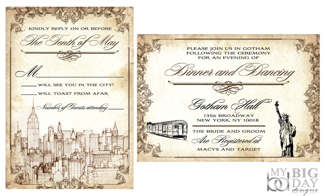 New York themed wedding invitation set. Vintage New York City Etsy