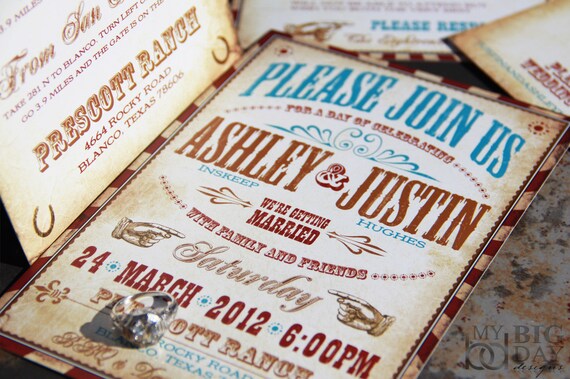 Turquise Western Invitationvaudeville Wedding Etsy